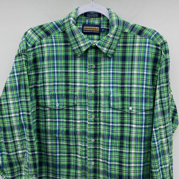 Panhandle Slim Pearl Snap Western Shirt Mens Medium‎ Green Blue Plaid LS 36S7706 - Picture 3 of 7
